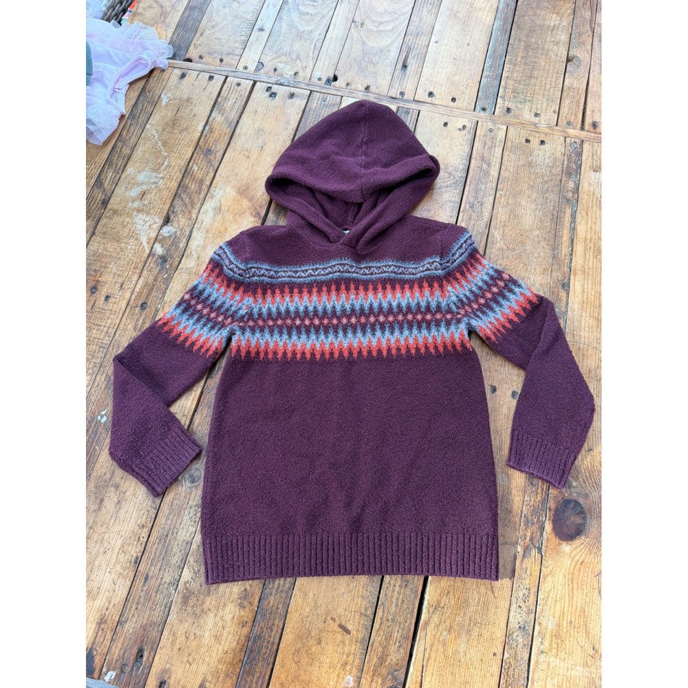 Boys Size 5T Fair Isle Hooded Sweater Burgundy Nordic Cozy Cabin Outdoorsy